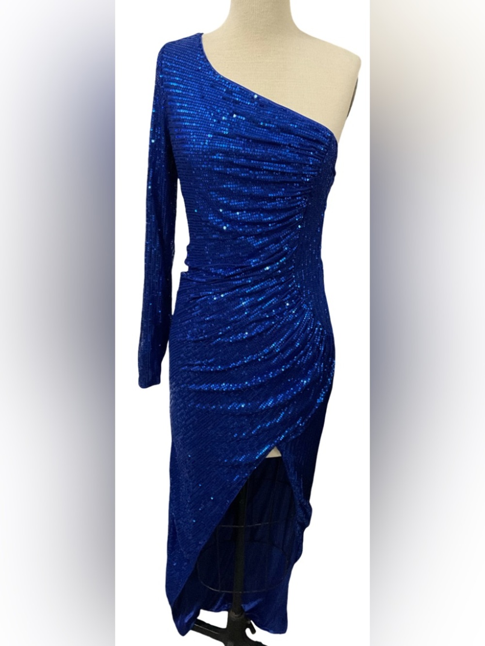 SHEIN Royal Blue Sequin One Shoulder Ruched Maxi Dress Size L